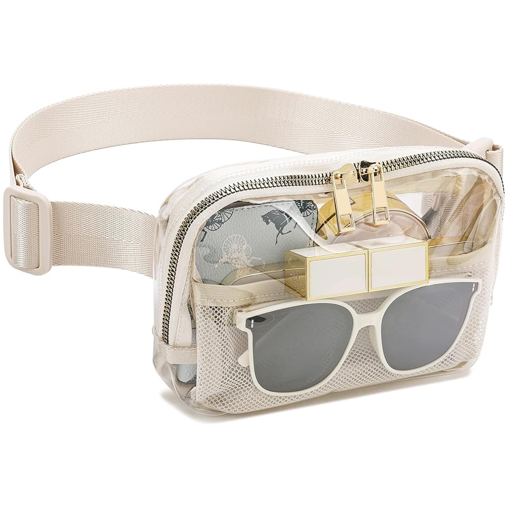 Proberos Belt Bag Stadium Approved for Women Men with Adjustable Strap Water-resistant Waist bag Clear Purse for Travel Workout Running Hiking(Beige) Proberos Belt Bag Stadium Approved for Women Men with Adjustable Strap Water-resistant Waist bag Clear Purse for Travel Workout Running Hiking(Beige)